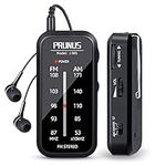 PRUNUS J-985 Pocket Radio Portable, AM FM Small Radio with Headphones and Back Clip, Mini Radios Transistor Supports FM Stereo, AAA Battery Operated Radio for Walking, Running, Fishing