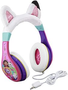 eKids Gabbys Dollhouse Headphones for Kids, Wired Headphones for School, Home or Travel, Tangle Free Toddler Headphones with Volume Control, 3.5mm Jack, Includes Headphone Splitter