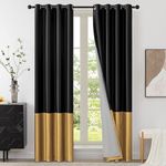 BULBUL Black Gold 100% Full Blackout Velvet Curtains,96 inches Long Modern Liner Curtains Thermal Drapes Panels for Living Room Bedroom Grommet Set of 2