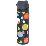 Ion8 500ml Water Bottle, BPA Free, Leakproof, Dishwasher Safe, Easy Open, Secure Lock, Clear Drinks Bottle for Boys & Girls, Small Gym Sports Drinking Water Bottle 500ml, Navy Blue, Spots Design