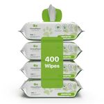 Green Paws Premium Dog Wipes, Compostable, Plant-Based, Strong Grooming Wipes for Cats and Dogs, Use on Body, Bum, Ear and Paws, Unscented (400 Count (Pack of 4))