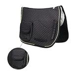 SIE Half Fleece Lined Horse English Saddle Pads All Purpose with Pockets (Black)