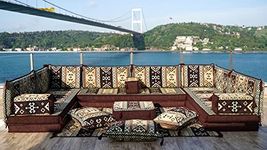 8'' Thickness Floor Cushions, Sofa Bed Seating, Arabic Majlis, Turkish Rug, Arabic Jalsa Set (U Sofa Full Set)