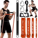 TESLANG Resistance Band Bar, 500 LBS Load Strength Training Bar with 4 Heavy Resistance Bands with Bar for Chest Press Deadlift Squats Curl, Workout Bands with Handles, Portable Home Workout Equipment