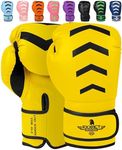 Exxact Sports Knockout Youth Boxing Gloves for Kids (3-15 Years) with Padded Protection and Wrist Support, Durable Engineered Leather Kids Boxing Gloves for Sparring (Gold/Black, 8 OZ)