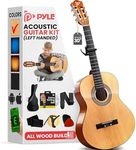 Pyle Left Handed Beginner Acoustic Guitar, Junior Size 76 cm, All Wood Build Nylon String with Capo Strap, Extra String Set, and Gig Bag Acoustic, For Kids Adults Youth Classical Kit Natural Gloss