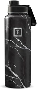 IRON °FLASK Camping & Hiking Hydration Flask with Spout, Wide Mouth Insulated Stainless Steel Sports Water Bottle - Black Marquina 40 oz - Spout (1 Lid)