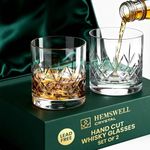 Hemswell Crystal Whisky Glasses Set of 2 - Cut Glass Whiskey Glasses Tumblers 310ml - Traditional Lead Free High Clarity Glass - Satin Lined Box - Wicklow