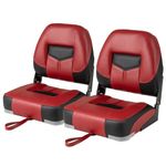 Goplus Low/High Back Boat Seats, Folding Boat Seat with Stainless Steel Screws & Aluminum Hinges, Thickened Sponge Padding, Waterproof Fishing Captain Boat Seats, AquaPro(2 Packs-Red)