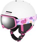 Odoland Kids Ski Helmet, Snow Helmet with Ski Goggles, Shockproof, Windproof, Safety Snow Sports Helmets and Protective Goggles for Boys Girls and Youth, White+Rose, S