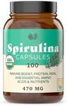 Pure Hawaiian Blue Green Spirulina Powder Capsules - 470mg Capsules 100 Pills, Non GMO, Natural