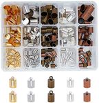 PH PandaHall 150pcs Cord End Caps, 5 Color Glue-in Leather Cord Terminators Barrel End Tip 3 Sizes Brass Tassel Cap Cord Link Buckle for Kumihimo Jewelry Bracelet Earring Making(6mm, 8mm, 10mm)