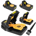 Extra Large Rat Traps, Super Heavy Duty Instant Kill Traps,Reusable Humane Rat Traps for Mouse Rat Chipmunk,High Sensitive Mice Snap Trap for Indoors and Outdoors,Effective & Safe Rodent (4, Yellow)