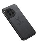 MOBILOVE Deer Pattern Cloth Texture Leather Finish Soft Fabric Case Hybrid Protective Case with Camera Protection for | OnePlus 12R 5G (Black)