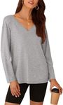 PRETTYGARDEN Womens Fall Fashion 2024 T Shirts Casual Long Sleeve V Neck Tunic Tops Loose Basic Tees (Grey,Medium)