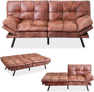 MUUEGM Futon Bed Couch Sofa Convertible Sleeper Love Seat Sofa,Modern Memory Foam Faux Leather Daybed Adjustable Armrests Backrest,Futon Sofa for Living Room Compact Space Office Apartment,71",Brown