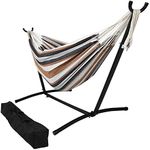 Sunnydaze Double Brazilian Hammock with Stand and Carrying Case - 400-Pound Capacity - Black Stand - Calming Desert