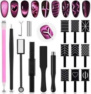 EBANKU Cat Eye Magnetic for Nails, 17PCS Cat Eye Gel Nail Polish Magnet Tools Powerful Set Wand Magnet for Nail Polish Square Round Y Shaped Heart Magnet Stick Diverse Glassy Cateye Effect