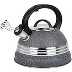 Belle Vous Grey Whistling Tea Kettle - 3L Tea Pot for Stovetop/Induction Stove Top - Stainless Steel Hot Water Camping Kettle Teapot for Tea/Coffee