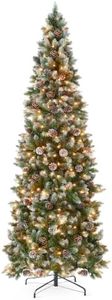 Best Choice Products 15ft Pre-lit Pencil Christmas Tree Pine w/Twinkling LEDs Partially Flocked Frosted Slim Holiday Decoration Skinny Xmas Tree, 1050 Lights, 3000 Frosted Tips, 186 Pine Cones, Stand
