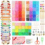 Dazhqp 15000 Pcs Clay Beads Bracelet Making Kit, 72 Colors 3 Boxes Preppy Friendship Bracelet Kit Flat Polymer Heishi Beads for Jewelry Making with Letter Beads and Charms, Crafts Gift for Teen Girls