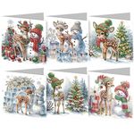 RuiDay Diamond Art Christmas Cards, 6 Pcs Handmade Christmas Diamond Art Cards, Christmas Diamond Art DIY Gift, Christmas Greeting Cards Kits for Family Friends (Elk)