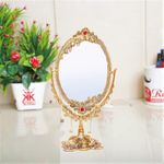 KridayKraft Metal Double Side Table Mirror Gold Plated For Gift Love One Festival Gift Perfect For Birthday, Anniversary Wedding (Floor Mount, Oval, Unframed)