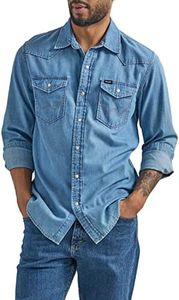 Wrangler Men's Iconic Denim Regular Fit Snap Shirt, Lake Wash, Large