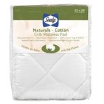 Sealy Naturals Cotton Fitted Crib/Toddler Mattress Pad Cover - 100% Cotton Fabric & Fill, Hypoallergenic, 300 Thread Count, Machine Washable & Dryer Friendly 52”x28” (White)