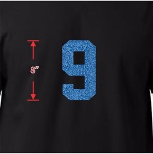 8" Tall Glitter Number for Sports T-Shirt Jersey Football. Baseball,Basketball,Iron On, Heat Transfer, Team,t-Shirt(Style A) (Blue 9)