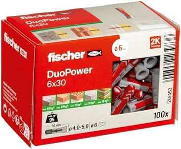 fischer DuoPower 6 x 30, Powerful Universal Plug with Intelligent 2-Component Technology for fastenings in Concrete, Bricks, Gypsum plasterboard, chipboard, etc., 100 Plugs Without Screws