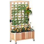 sogesfurniture Wooden Raised Garden Bed with Trellis & Wheels, 35.4" x 15.7" x 63.4" Outdoor Rolling Planter Box, Freestanding Elevated Planter Box for Vines and Climbing Plants, BHCA-30CXDJPL06PE-Pro