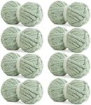 HOMBYS Sage Green Chunky Chenille Yarn for Hand Knitting,Fluffy Soft Jumbo Yarn Crocheting,Super Bulky Big Yarn for Chunky Blanket,Large Thick Arm Knitting Yarn,8 Pack Plush Yarn