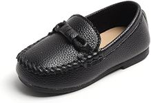 Uineky Toddler Boys Girls Leather Loafers Dress Shoes Little Kid Oxford Flats Casual Moccasins Slip-On School Uniform Walking Boat Shoes, A1 Black, 9 Toddler