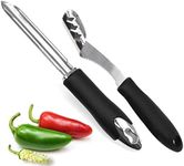 Jalapeno Pepper Corer & Zucchini/Cucumber Corer, Chili Corer, Core Deseeder with Serrated Slice and Rubber Handle Easily Seed Remover or Slice off Vegetables tops for Barbecue, 2Pcs.