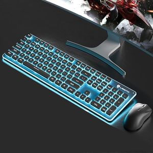 Backlit Keyboard and Mouse Wireless, Full Size, Quiet Input, Ergonomic Tilt Angle, Sleep Mode, 2.4G Rechargable Computer Keyboard and Optical Mice Set for Laptop PC (Black +Blue Light)