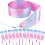 HiUnicorn 12PCS Sparkling Dance Ribbon for Kids Girls Princess Mermaid Ballet Ballerina Olympic Gymnastics Birthday Party Favors Decorations, Twirling Streamer Ribbon Dancer Wands for Outdoor Toys