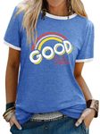 Dresswel Women Good Vibes T-Shirt Rainbow Graphic Print Tee Shirts Summer Tops