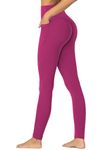 Sunzel Sunzfly Hidden Butt Scrunch Workout Leggings with Pockets for Women, High Waisted Gym Yoga Pants with Tummy Control 28" Sangria Medium