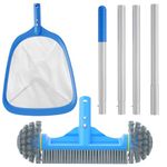 TidyMister 3PCS Pool Cleaning Kit - 12.5'' Pool Brush with Round End & 11'' Pool Skimmer Net Fine Mesh & 4.6 Feet Thick Aluminum Pole 4-Segment, for Above Ground & Inground Pools Ponds