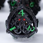 Metal DND Dice Set - Unique Round Hollow Orb Design for Better Rolling - Cool Cthulhu Metal Dice Set for Role Playing Games (RPG) - Stunning D&D Dungeons and Dragons Dice Set (Black Green)