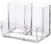 HOMANLY Fascinal Acrylic 3 Slot Inside Pen Stand Makeup Brush Holder Organizer Storage Case-Clear, Transparent