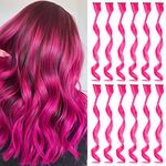 Colored Hair Extensions Clip In for Girls 22 Inch Colorful Curly Wavy Hair Extensions for Party Highlights Hair Accessories Hair Pieces for Women（12 PCS Hot Pink)