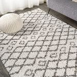 JONATHAN Y SHG104A-8 Algaida Moroccan Diamond Shag Indoor Area Rug Bohemian Contemporary Modern Geometric Easy Cleaning High Traffic Bedroom Kitchen Living Room Non Shedding, 8 X 10, Beige/Dark Gray