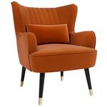 Vesgantti Velvet Accent Chair with Lumbar Pillow, Modern Wing Back Armchair Lounge Chair, Large Occasional Chair for Living Room Bedroom Study Room Office(Orange)