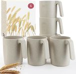 Wrova 16oz Wheat Straw Cups with handles set of 6-Plastic Cups Reusable-Unbreakable Kids Mugs-Dishwasher Safe & Microwave Safe-Ideal Plastic Mugs for Tea,Coffee,Camping,RV-Beige