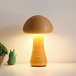 Mushroom Lamp for Bedroom, Portable Dimmable Bedside Lamp with USB Charging, Cordless Wooden Nightlight, Mushroom Table Lamp for Home Decor (Beech A, Large)