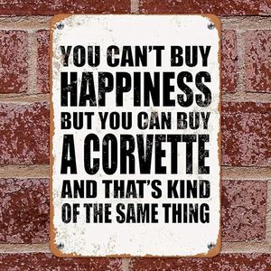 Metal Sign Vintage Room Decor - You Can't Buy Happiness But You Can Buy A Corvette Rustic Home Decor Kitchen Wall Art Decor Poster - Bar Sign - Bar Decor Retro Garage Signs for Bedroom