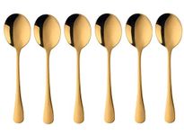 Leeonz® Gold Soup Spoons, Stainless Steel Round Spoons with Gold Titanium Plating, Gold Dinner Spoon Table Spoon, Spoons Silverware Dishwasher Safe (Set of 6)