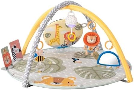 Taf Toys Savannah 360 Baby Gym. Double Sided Crinkling Padded Soft Activity Play Mat with Flash Card Holder & 7 Hanging Sensory Toys. Including Pull Activated Sound & Lights. Suitable from Birth